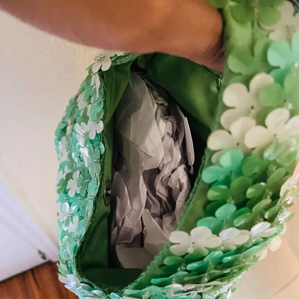 Viral Made in India Green Beaded Floral Handbag -- NWT